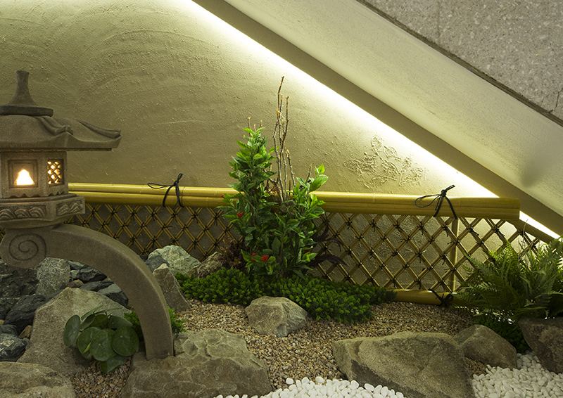 大阪市東淀川区　店舗　おせち料理専門店　板前魂　様　人工植物を使った室内和風庭園