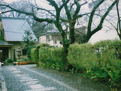 大阪市天王寺区　寺の塀、植栽