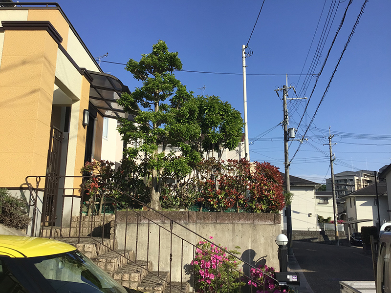 兵庫県川西市　個人邸　光る噴水のある庭